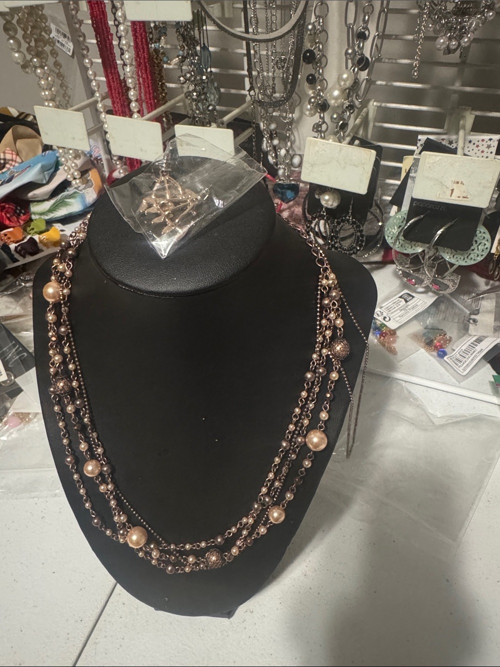 Elegant Multi-Strand Rose Gold Beaded Necklace